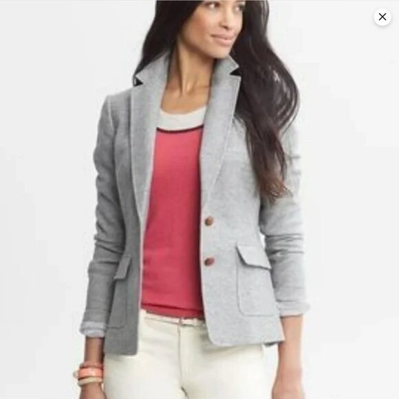 Banana Republic Tweed Blazer w/ Elbow Patches, Wool Blend Preppy | Gray | 2 - Picture 1 of 16